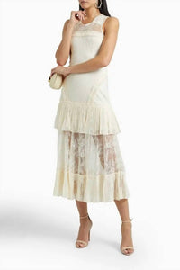 Alexis - Feliciana Tie-back Pleated Chantilly Lace Midi Dress
