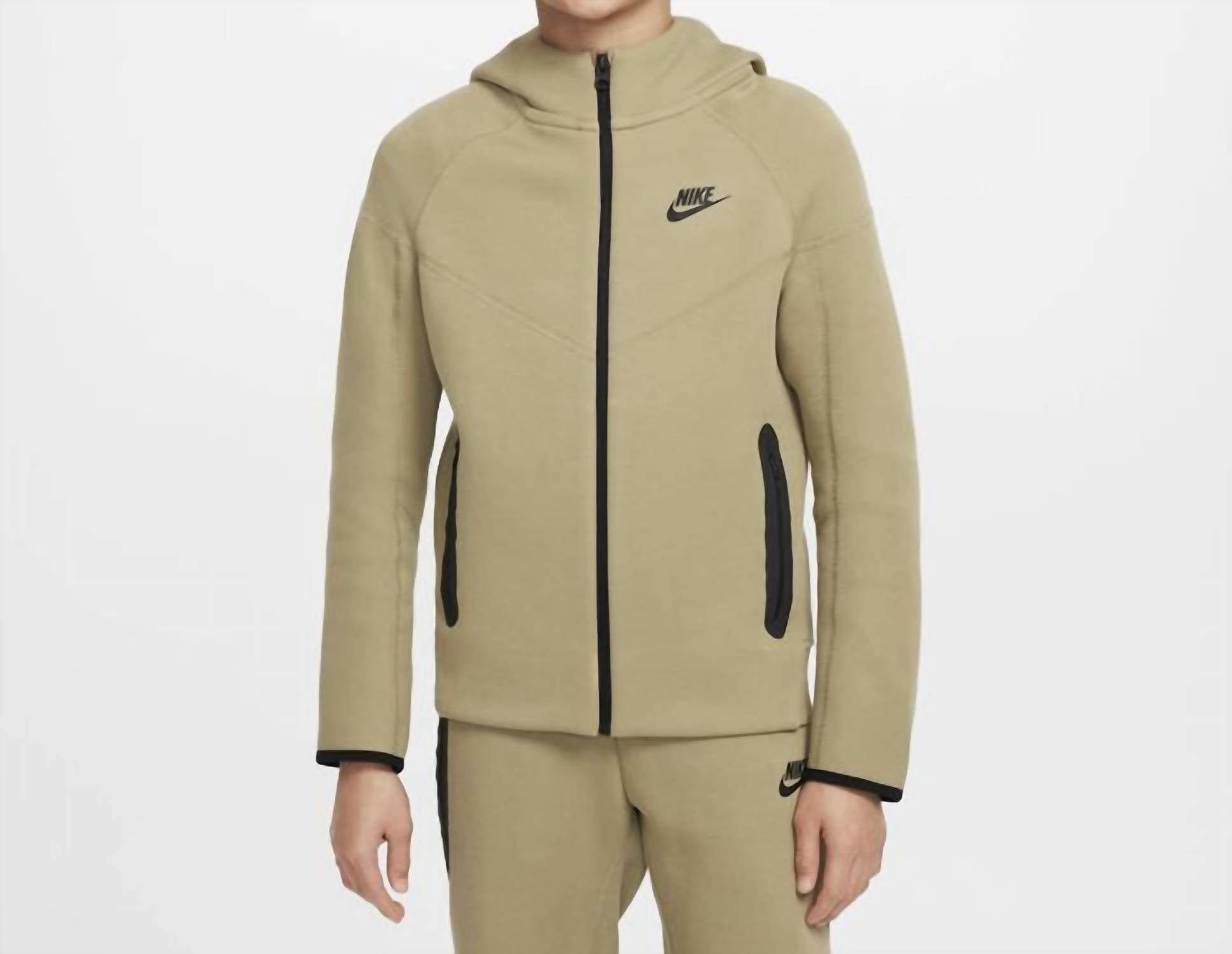 NIKE Sportswear Tech Fleece Windrunner Full Zip Hoodie in neutral olive black - kids' shirt