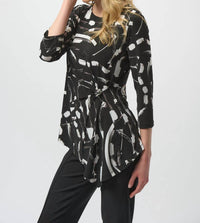 Joseph Ribkoff Abstract Print 3/4 Sleeves Asymmetrical Top in black multi 1 - women's blouse - detail view