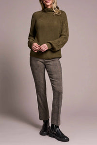 TRIBAL Long Sleeve Cable Mock Neck Sweater in ivy - women's sweater