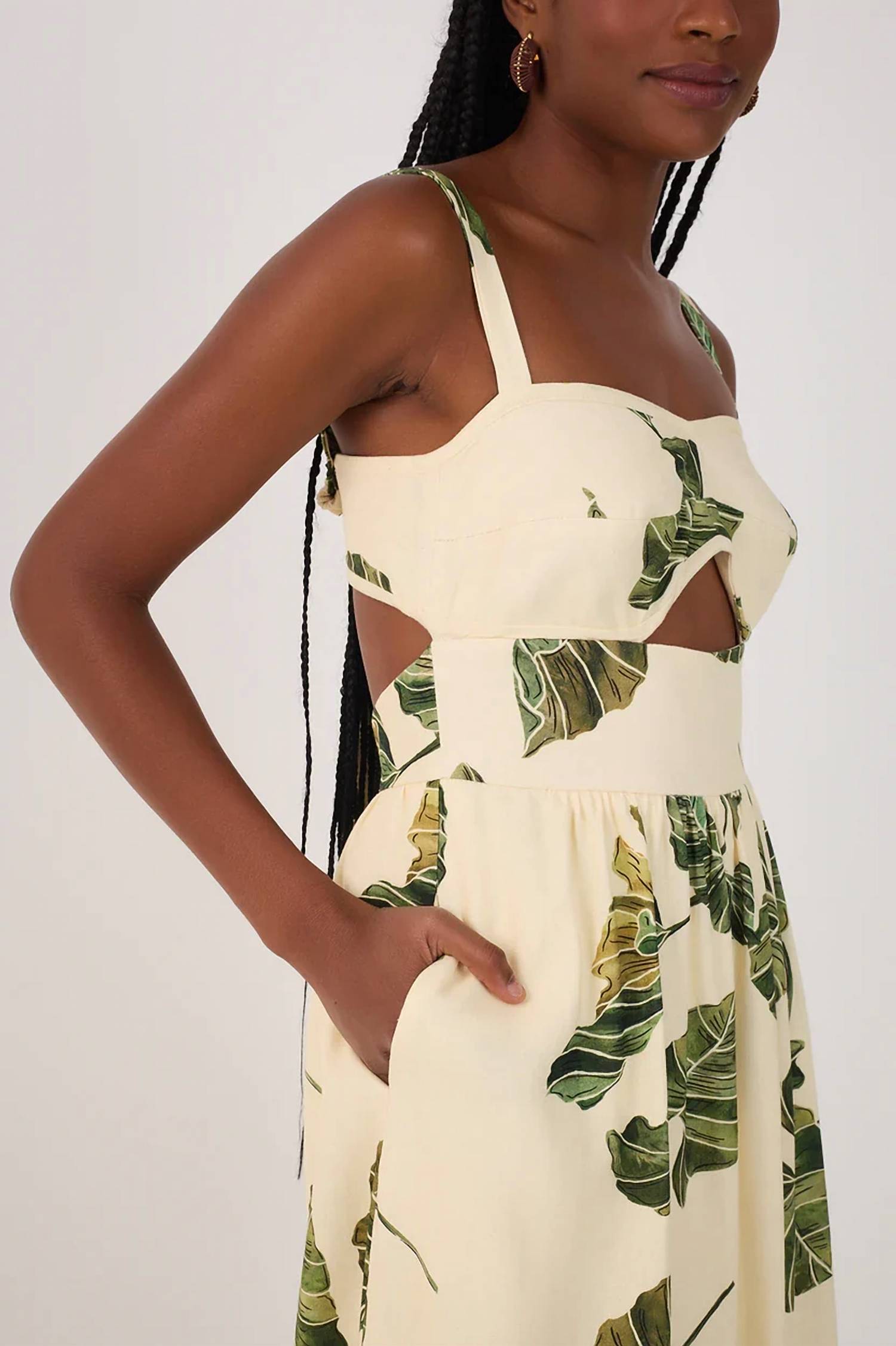 Dress To - Leaf Print Midi Dress