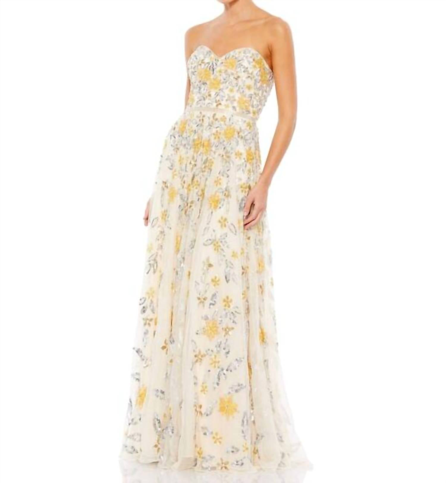 MAC DUGGAL Strapless Sweetheart Floral Dress in nude multi - women's dress