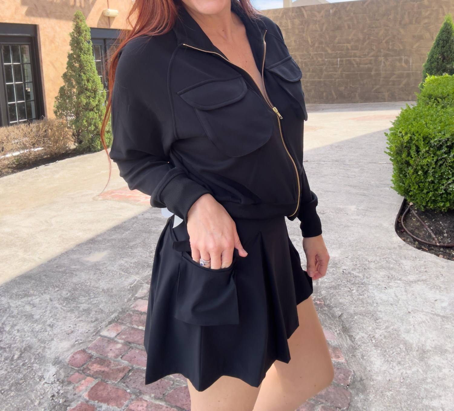 mono b Pleated Cargo Skirt in black - women's skirt - alternate view