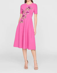 THEIA Petunia Knit Midi Dress in sunlit pink - women's dress