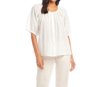 Karen Kane - Short Sleeve Embroidered Peasant Top - Petite Size