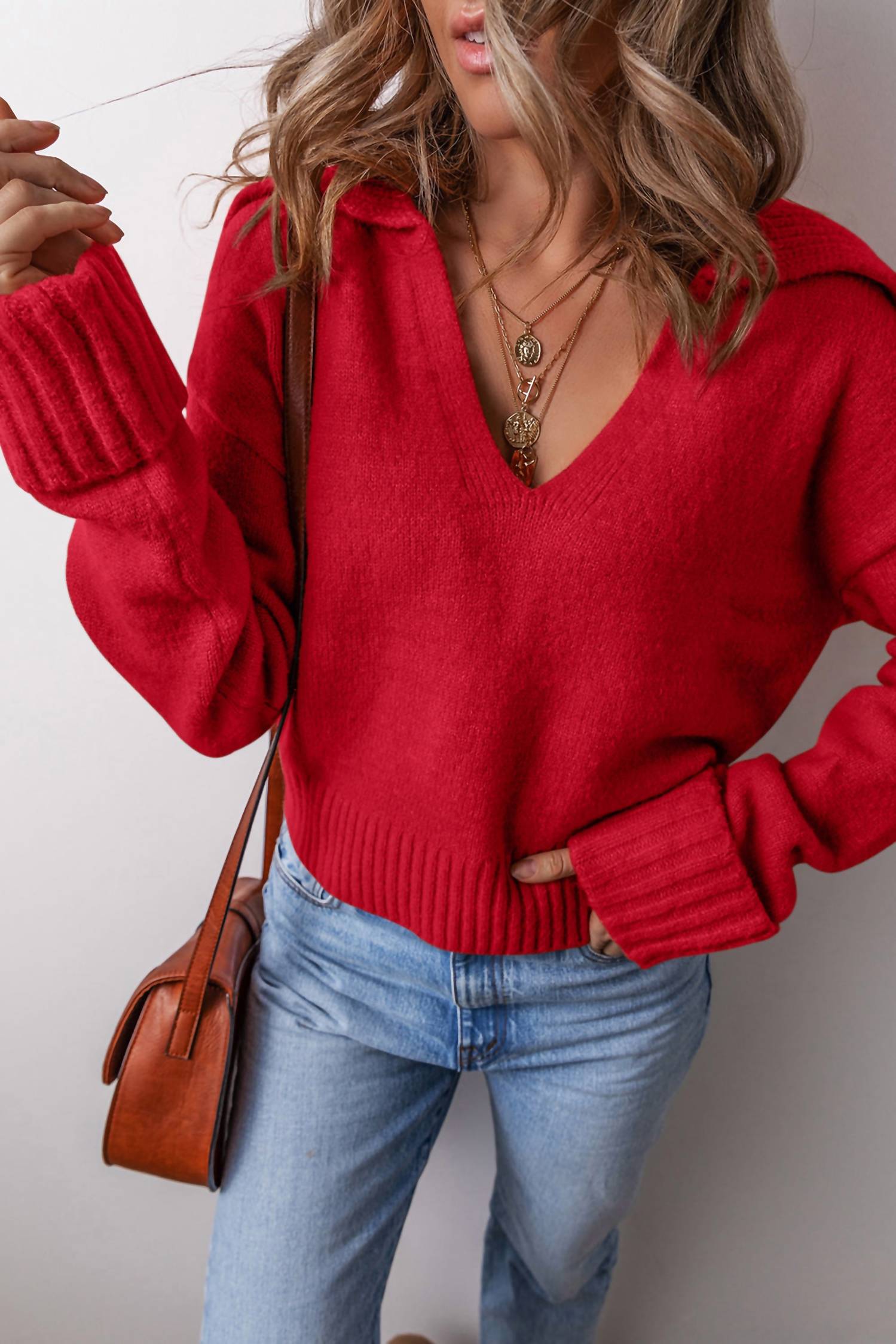 Little Daisy Closet Collared V Neck Sweater - women's sweater - alternate view