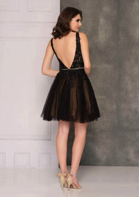 Dave & Johnny - Pearl-beaded Waist Appliqued Tulle Dress
