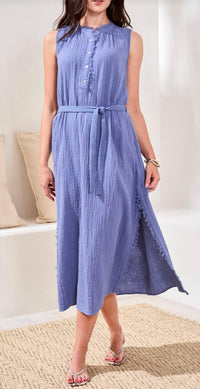 Tribal - Crinkle Gauze Button-front Belted Midi Dress