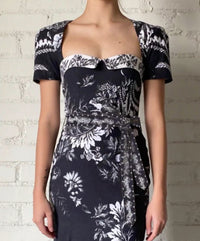 HEMANT & NANDITA Dea Tie Up Belt Midi Dress in black white - women's dress - detail view