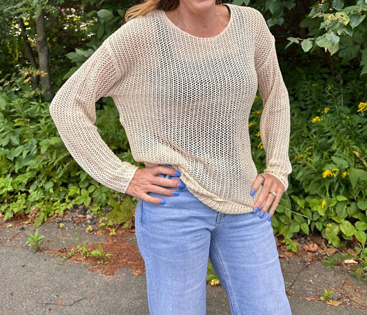 Shewin - Women's Joanna Crochet Open Knit Sweater