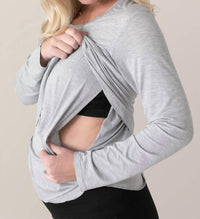Kindred Bravely Bamboo Nursing And Maternity Long Sleeve T-shirt in grey heather - women's long sleeve top - alternate view