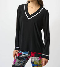Joseph Ribkoff - V-neck Contrast Trim Straight Top