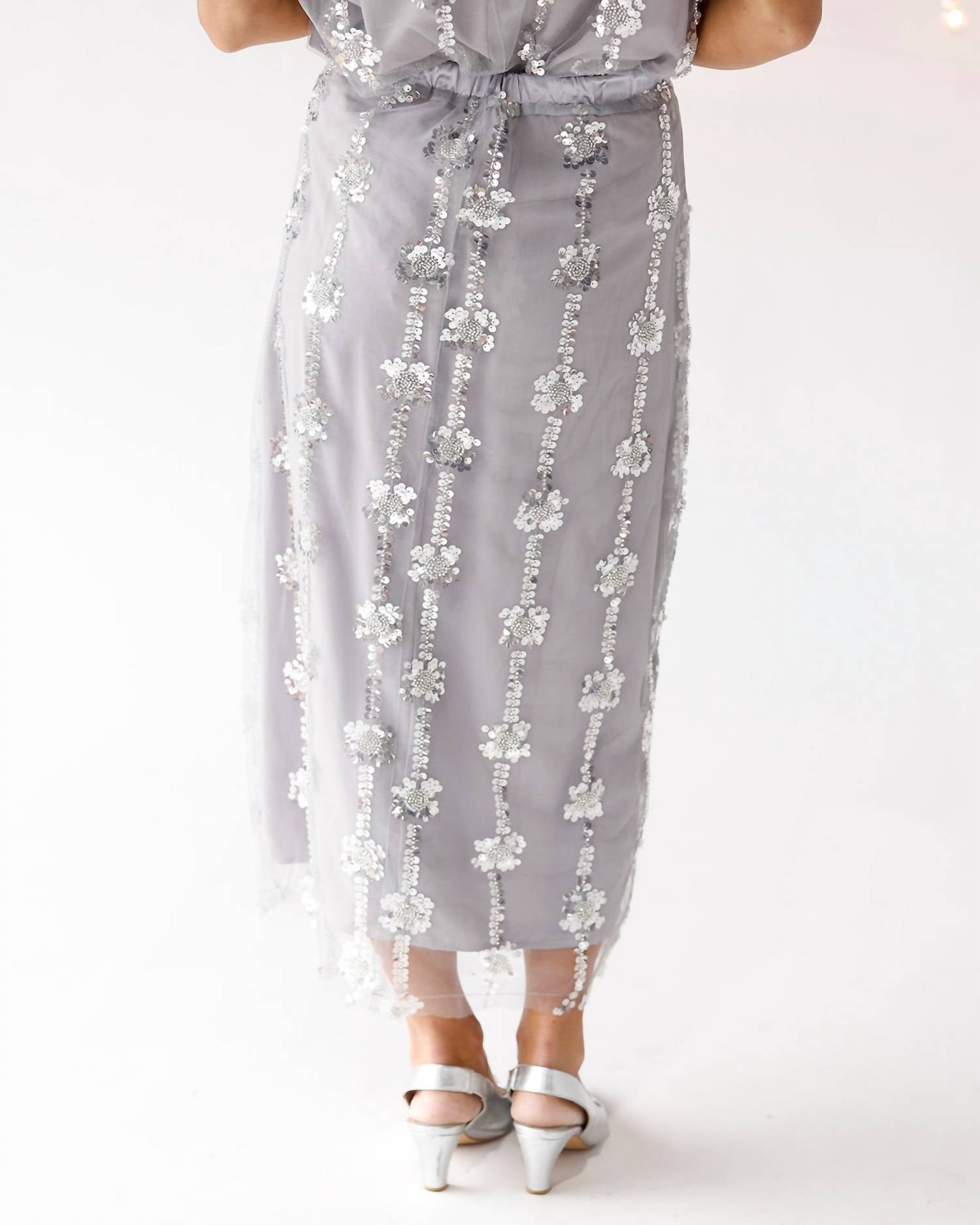 By Together SHEER AS ICE SEQUIN MIDI SKIRT in grey - women's skirt - detail view