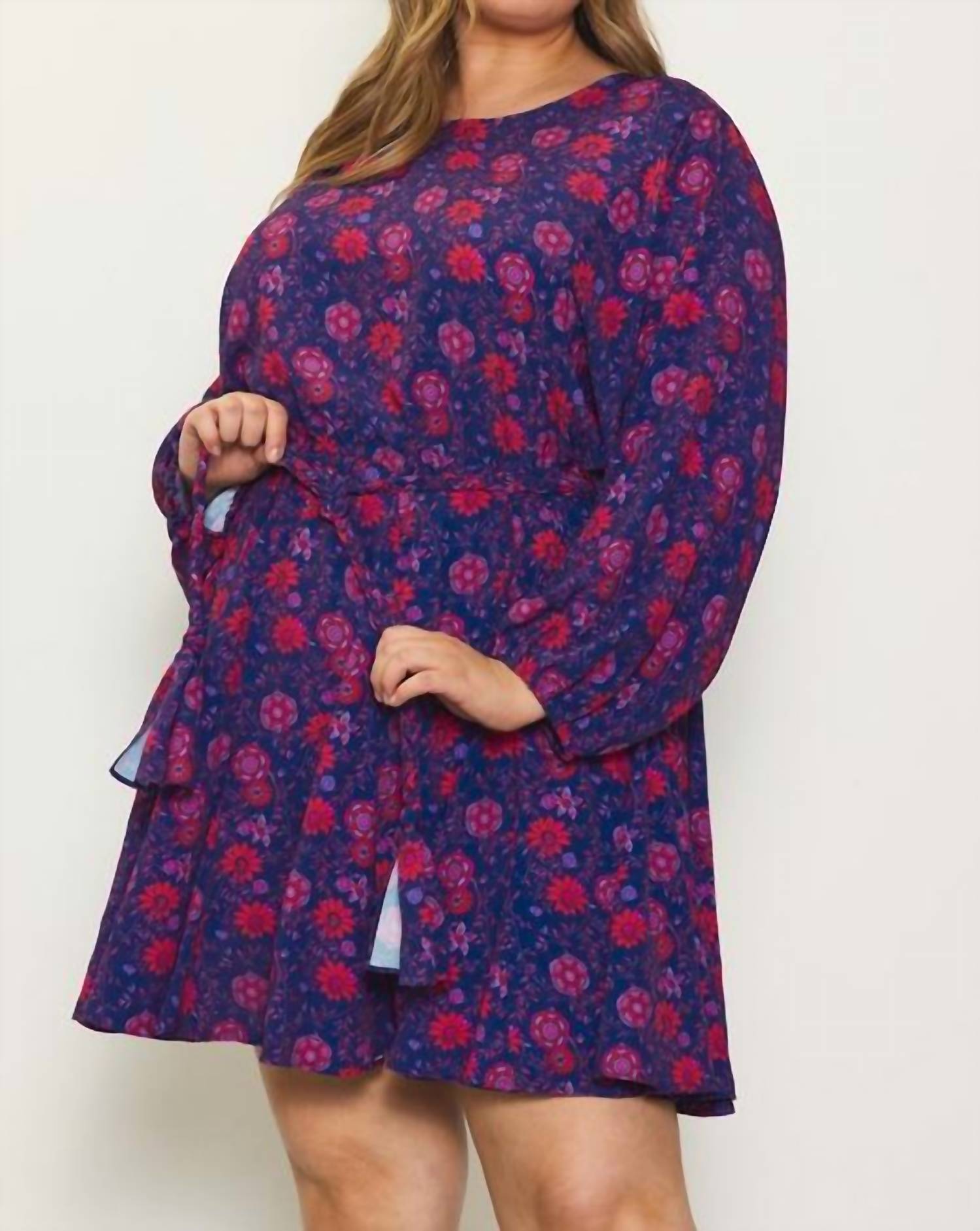 SKIES ARE BLUE On Your Mind Curvy Flare Dress in grape red - women's dress - detail view