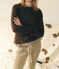 Mila Clothing Long Sleeve Crewneck Tee in brown - women's long sleeve top