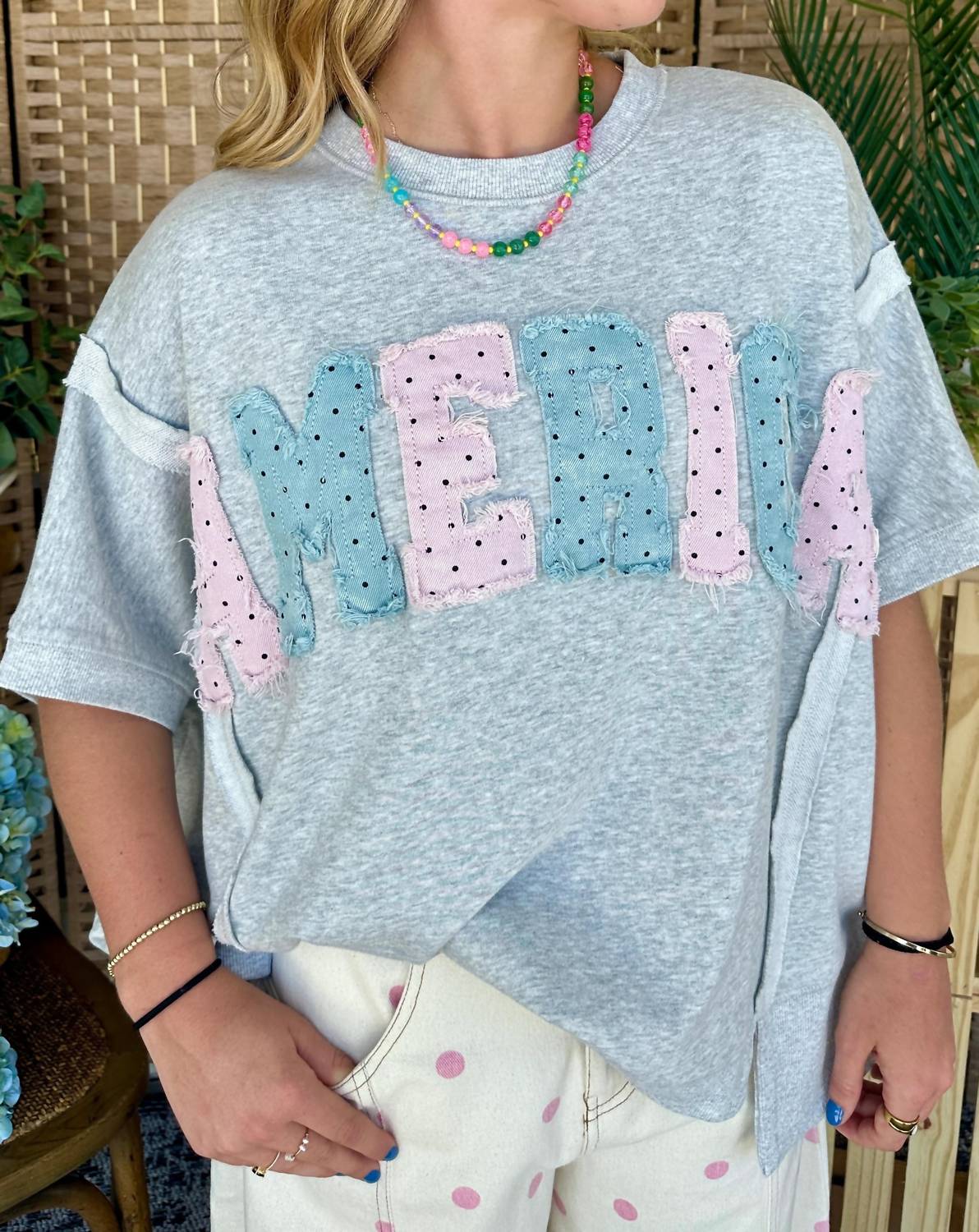 Peach Love - Americana Polka Dot Top