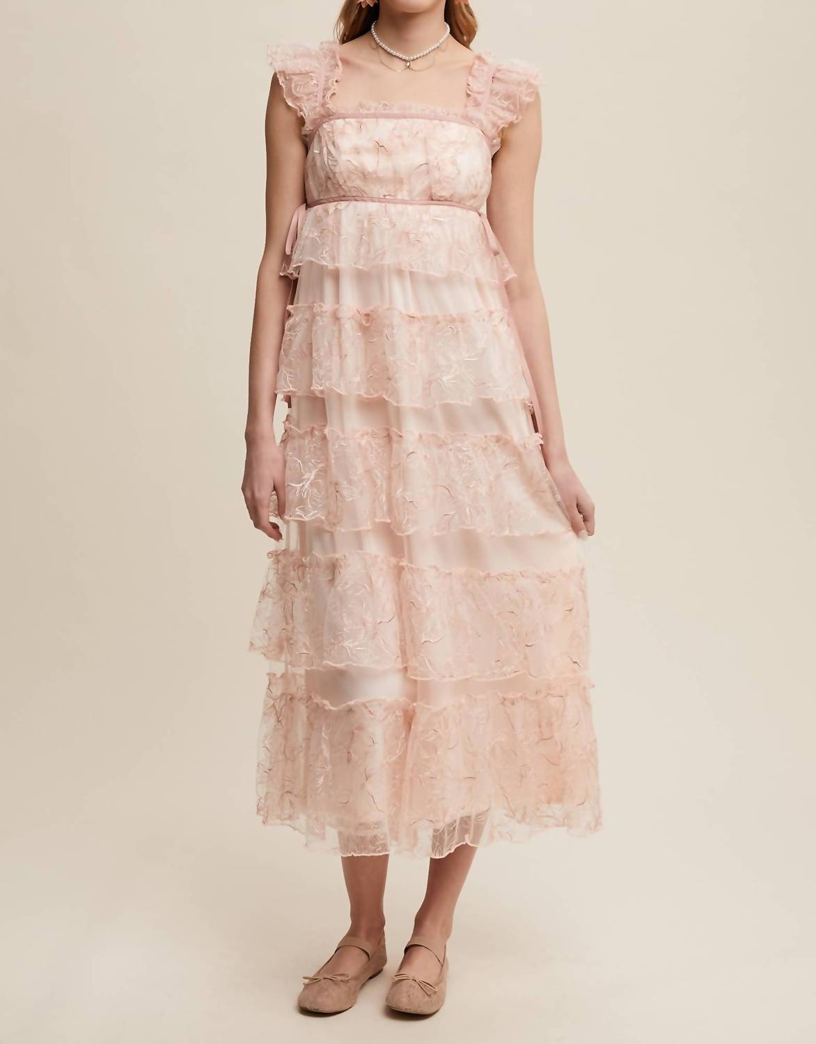 Listicle - Delicate Floral Embroidered Lace Maxi Dress