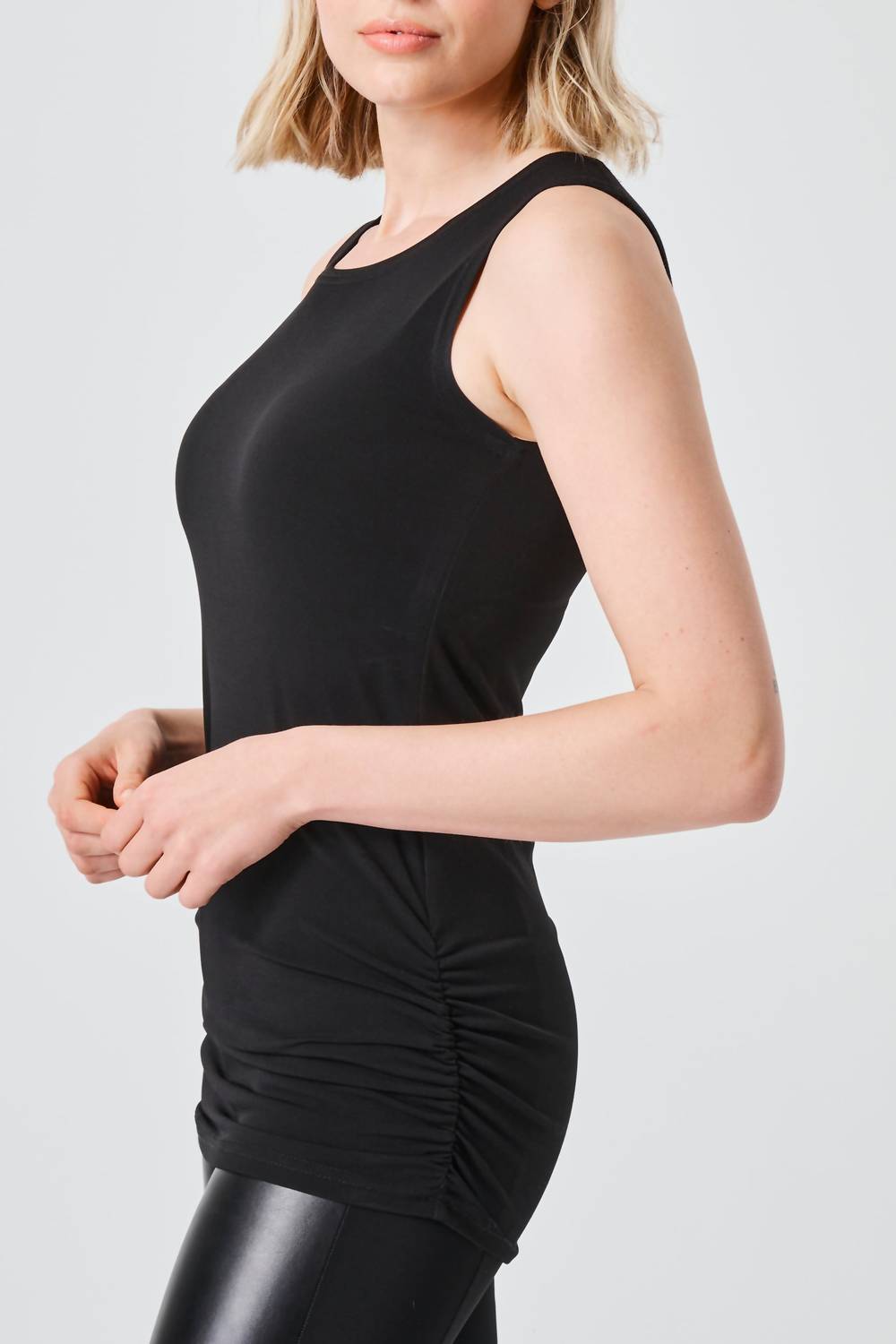 Planet By Lauren G. - Matte Jersey Ruched Tank