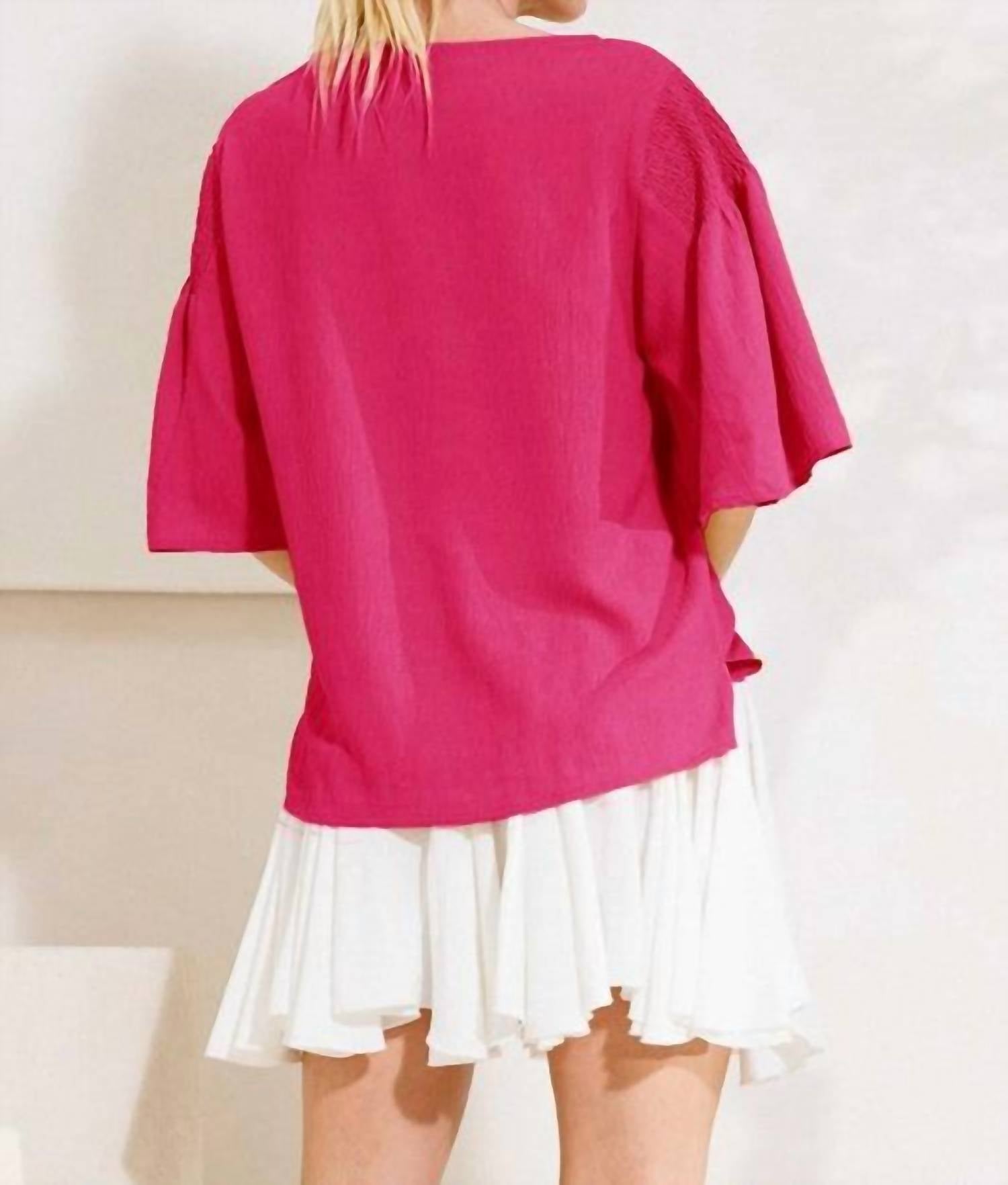 Oddi - Boat Neck Drop Shoulder With Smocking Blouse