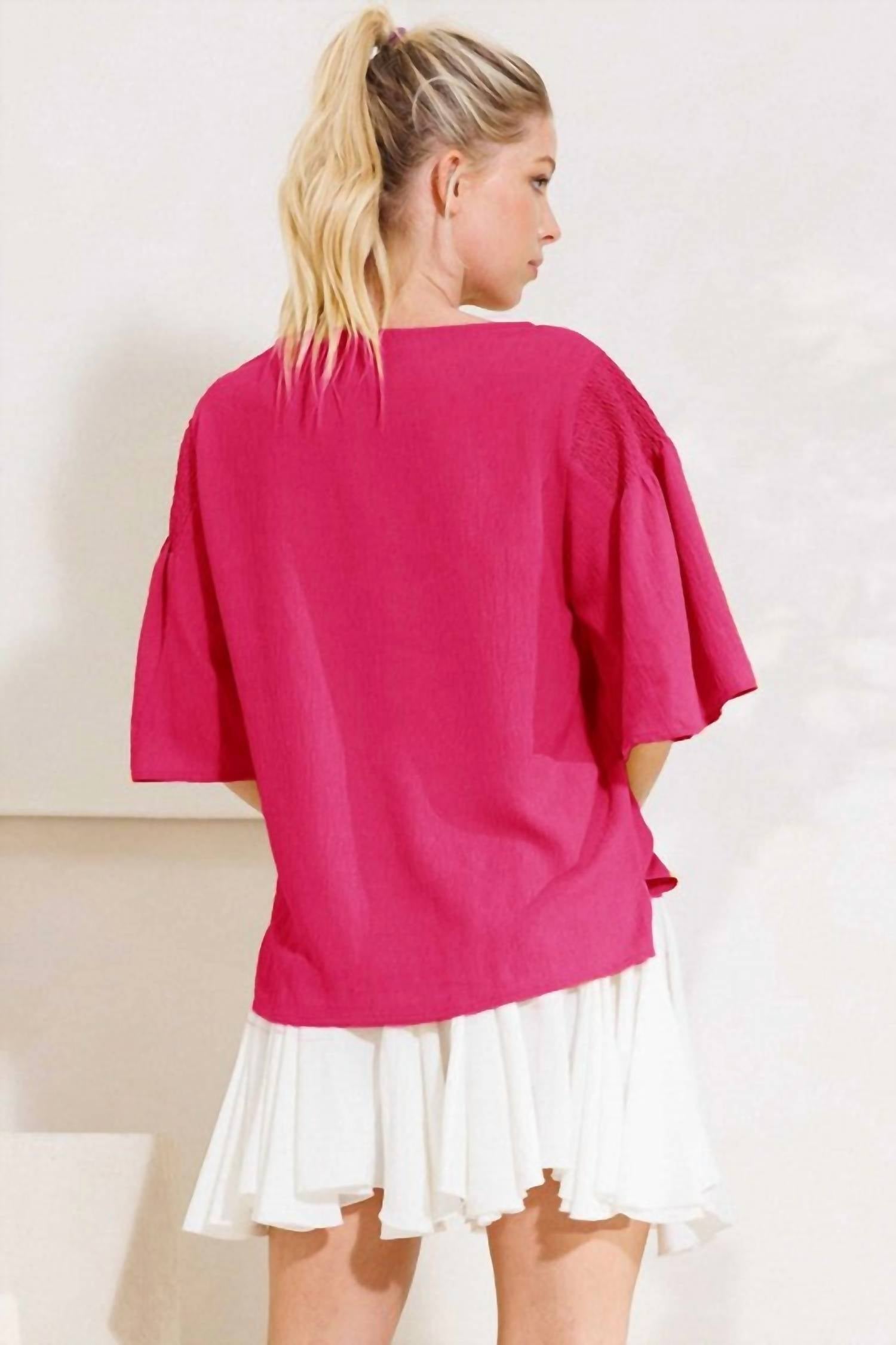 Oddi - Boat Neck Drop Shoulder With Smocking Blouse