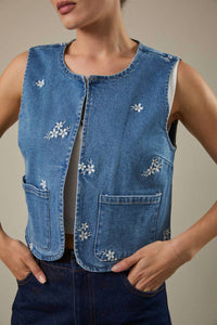 Sunday Edition - Flower Embroidered Pocket Vest