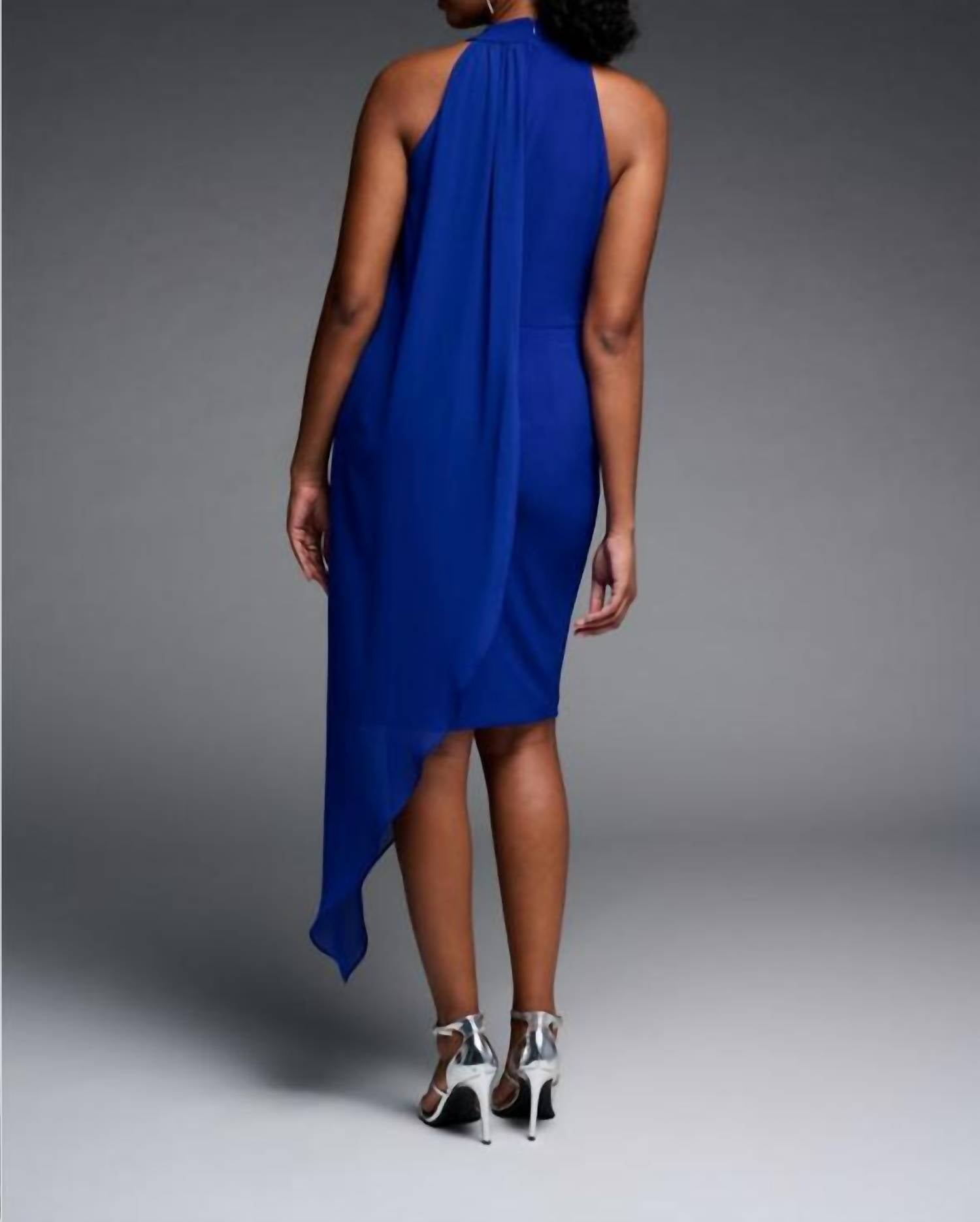 Joseph Ribkoff Sheer Overlay Sleeveless Dress in royal sapphire - women's dress - detail view