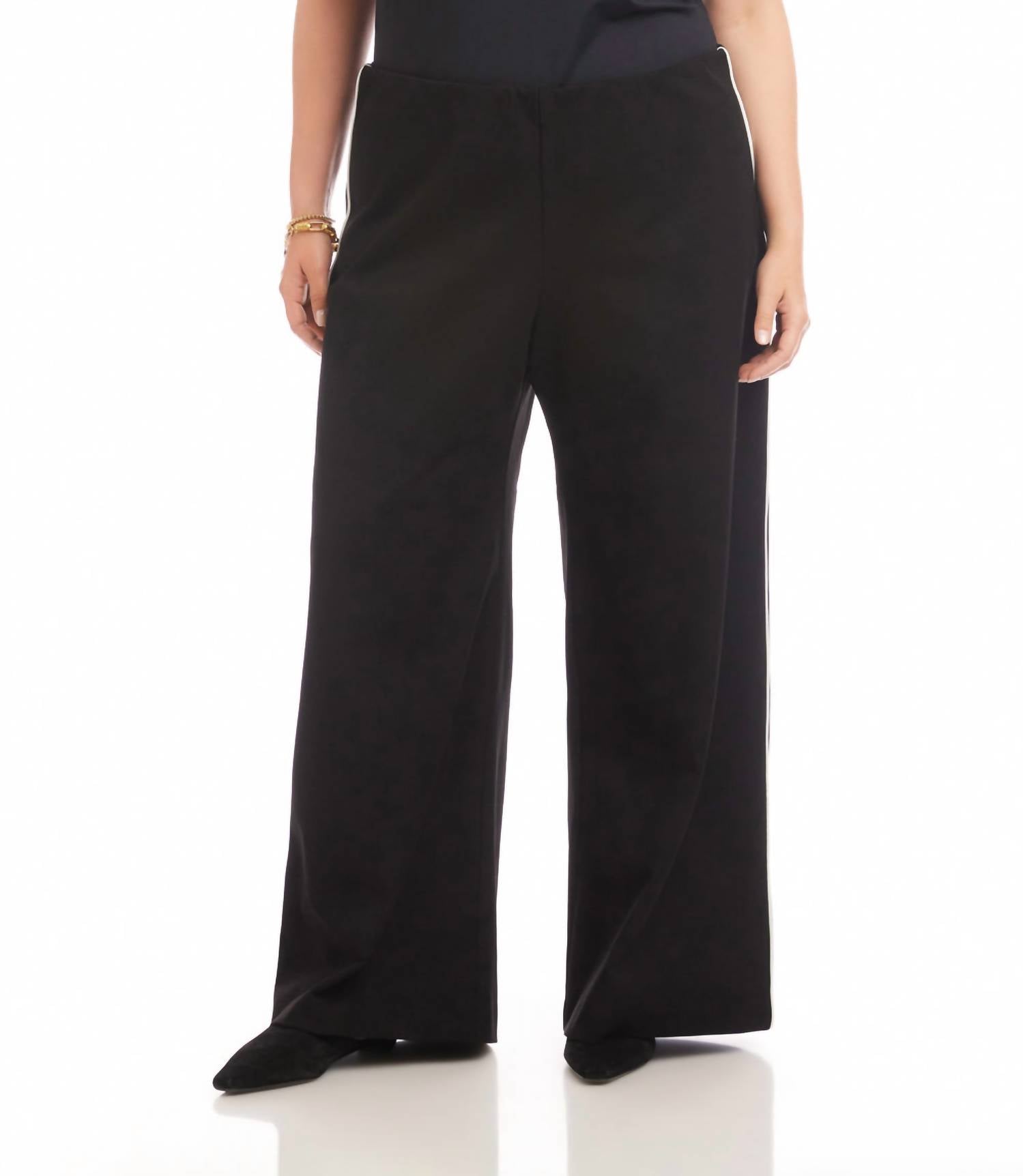 Karen Kane Contrast Piped Wide-leg Pants - Plus in black - women's pants