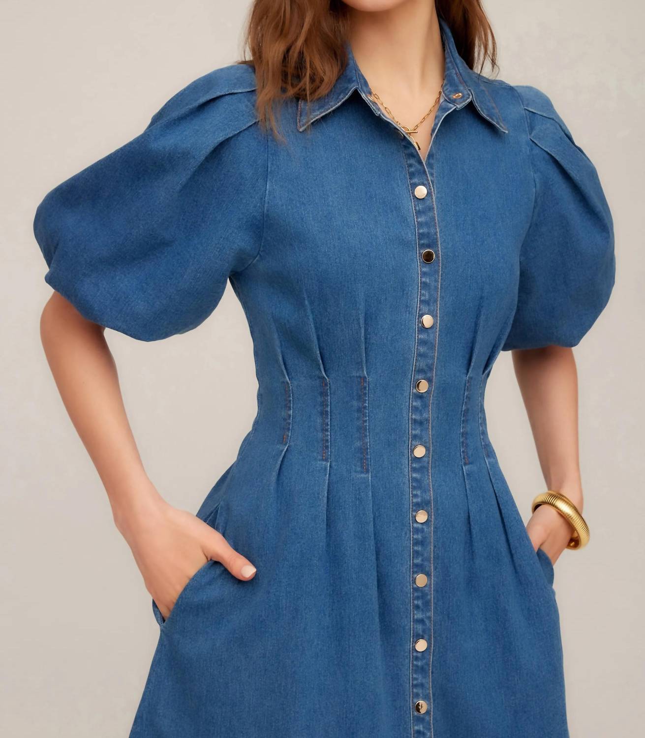 Fifteen Twenty Esme Midi Shirtdress in denim - women's dress - view 4