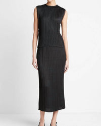 Vince - Pleated Satin Crew Neck Shell Top