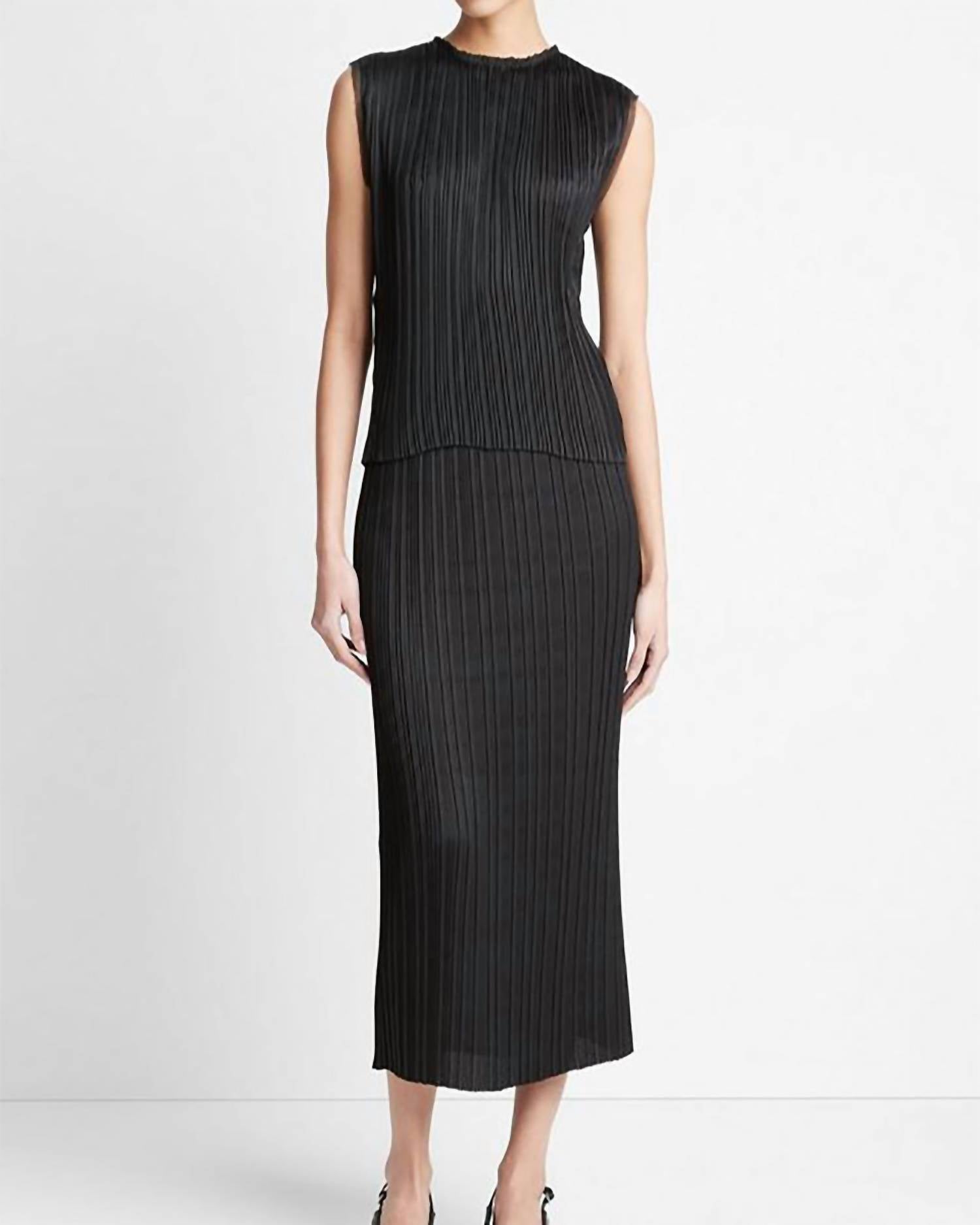 Vince - Pleated Satin Crew Neck Shell Top