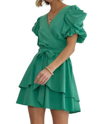 Entro - Agatha Surplice Ruched Sleeve Tiered Mini Dress