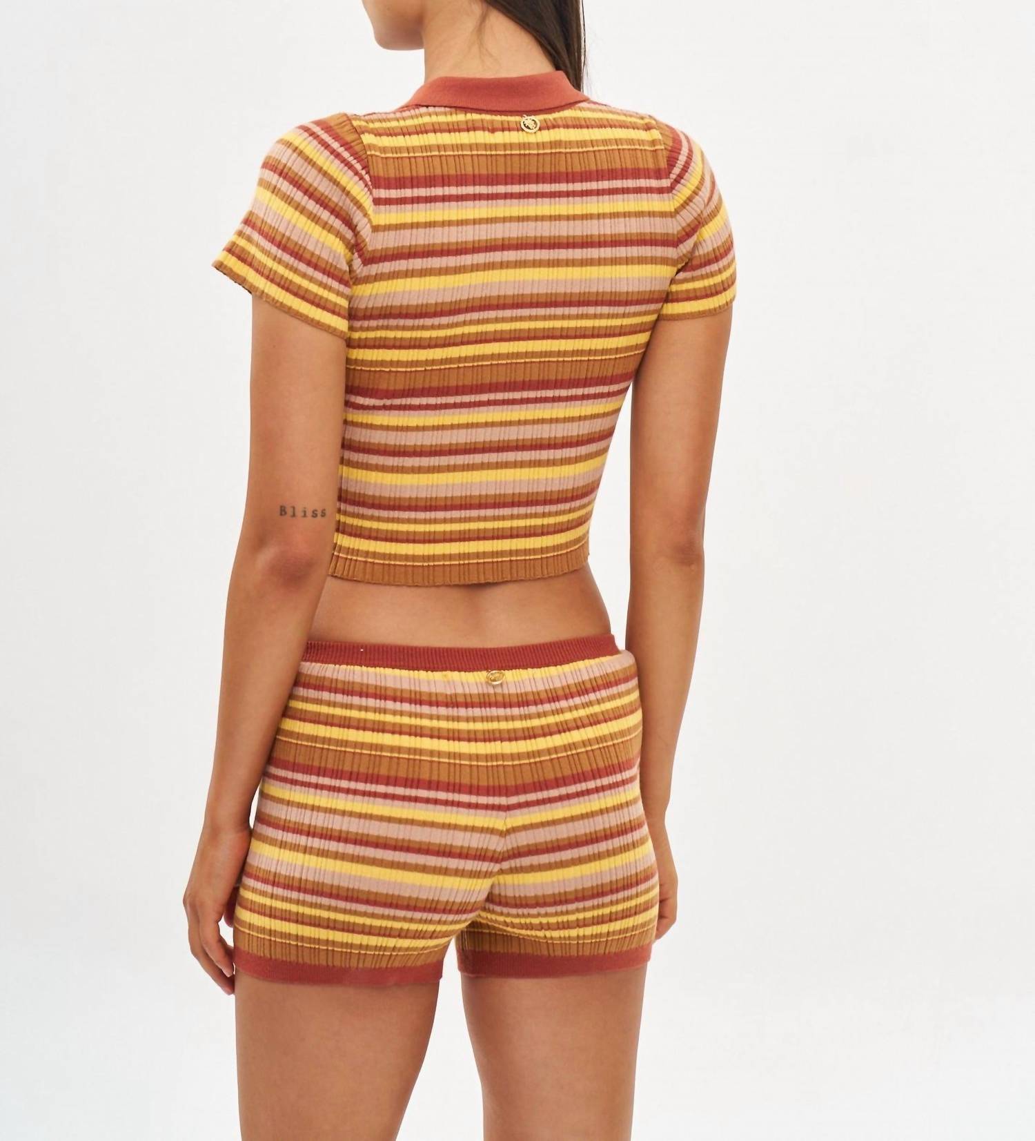 Bananhot Mike Stripes Polo Shirt in jack toffee rib - women's t-shirt - detail view