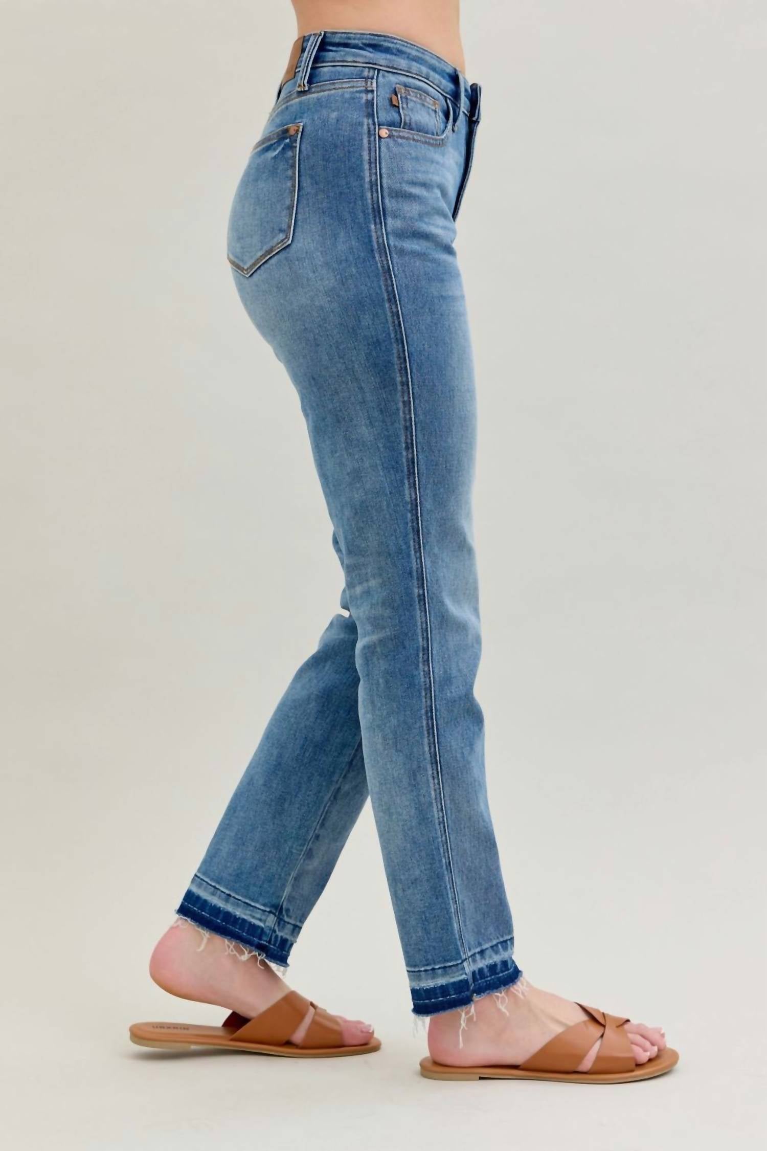 Judy Blue - Mid Rise Rigid Magic Release Hem Boyfriend Denim Jean