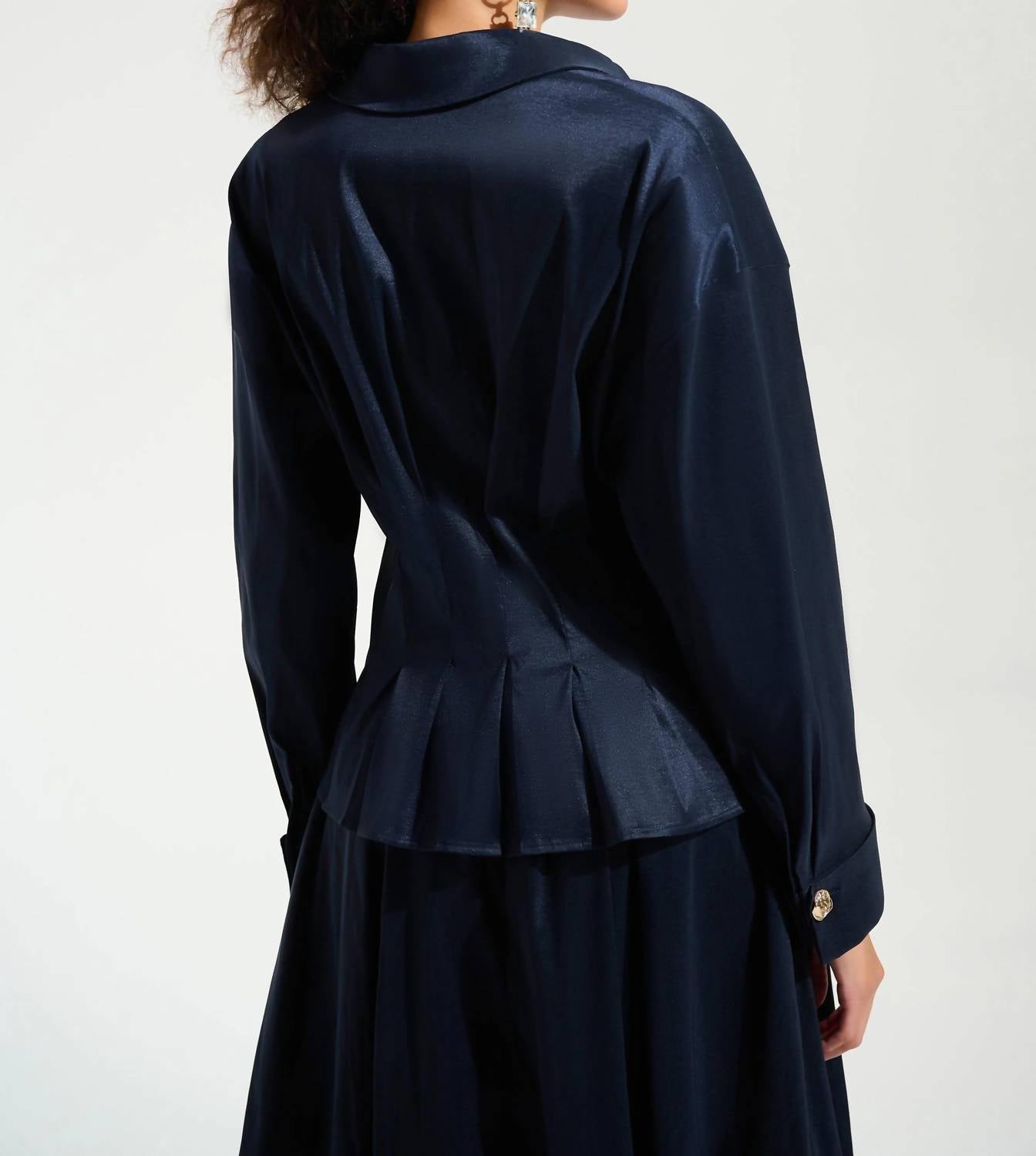 Joseph Ribkoff Stretch Taffeta Fit & Flare Blouse in midnight blue - women's blouse - view 4