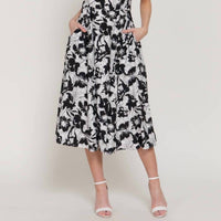 Active Basic Square Neckline Printed Full Dress in ivory black - women's dress
