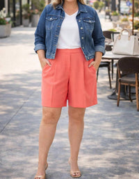 Cece - High Waisted Pleated Dress Bermuda Shorts
