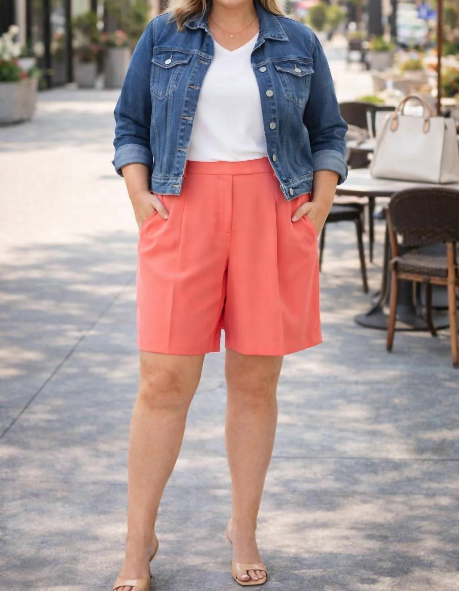Cece - High Waisted Pleated Dress Bermuda Shorts