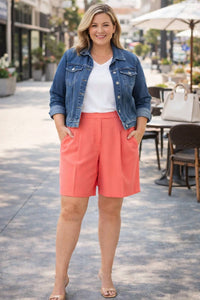 Cece - High Waisted Pleated Dress Bermuda Shorts