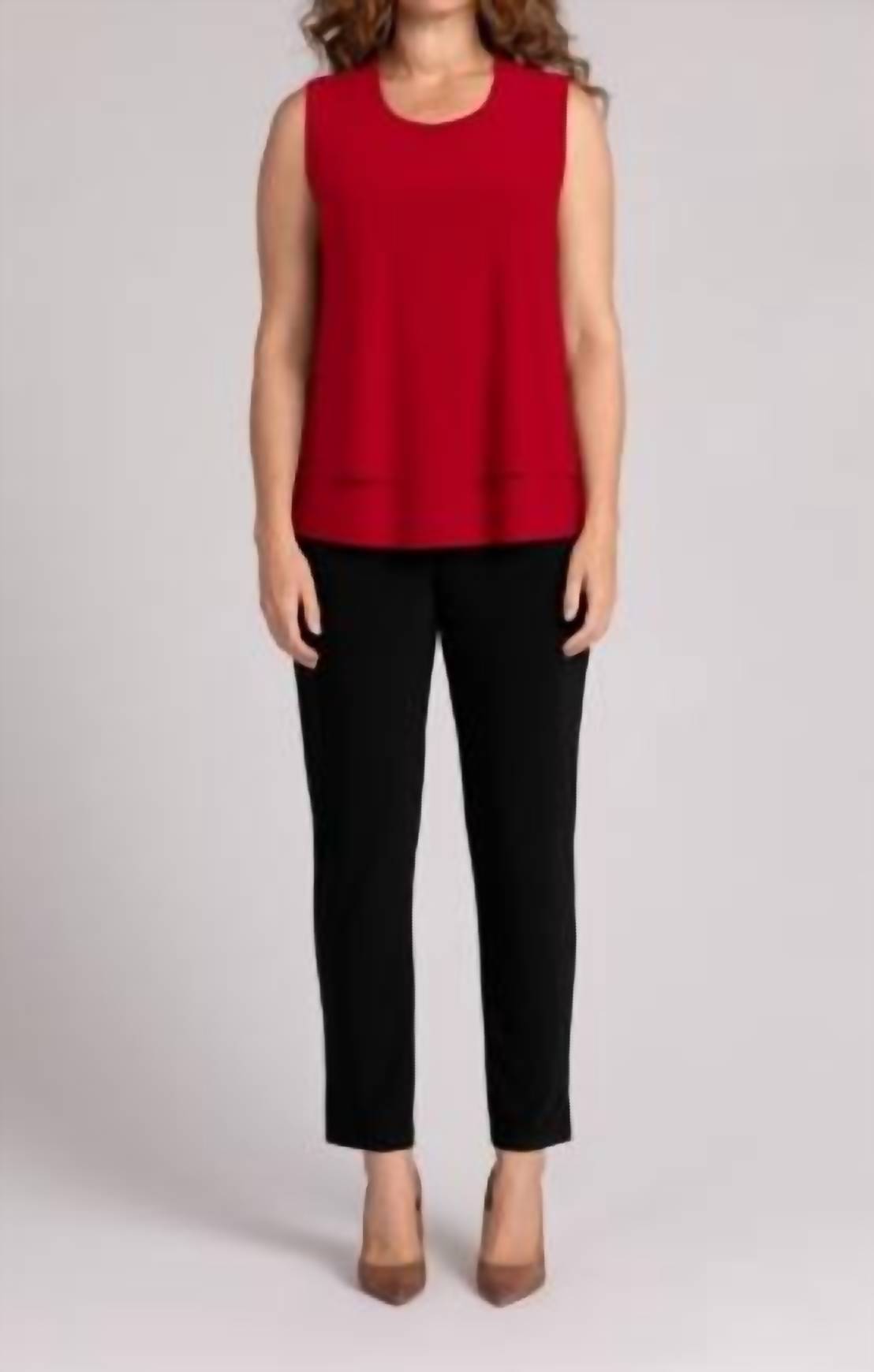 Sympli - Sleeveless Double Layer Shell Top With Jewel Neck