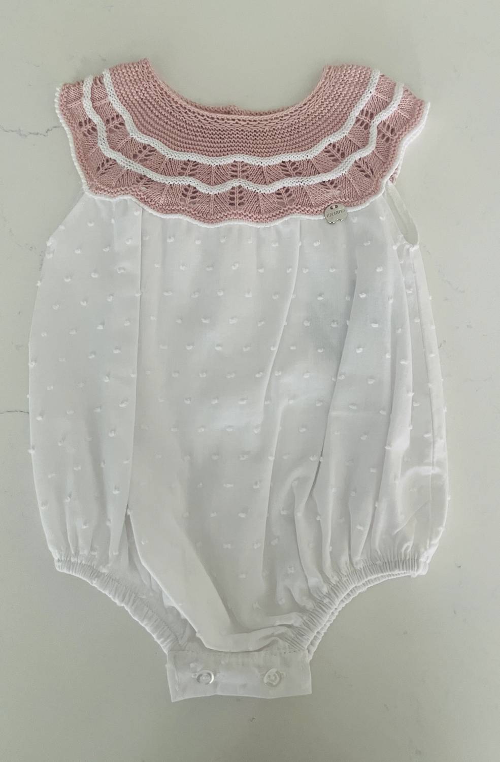 Juliana - Girl's Knit Neckline Swiss Dot Onesie