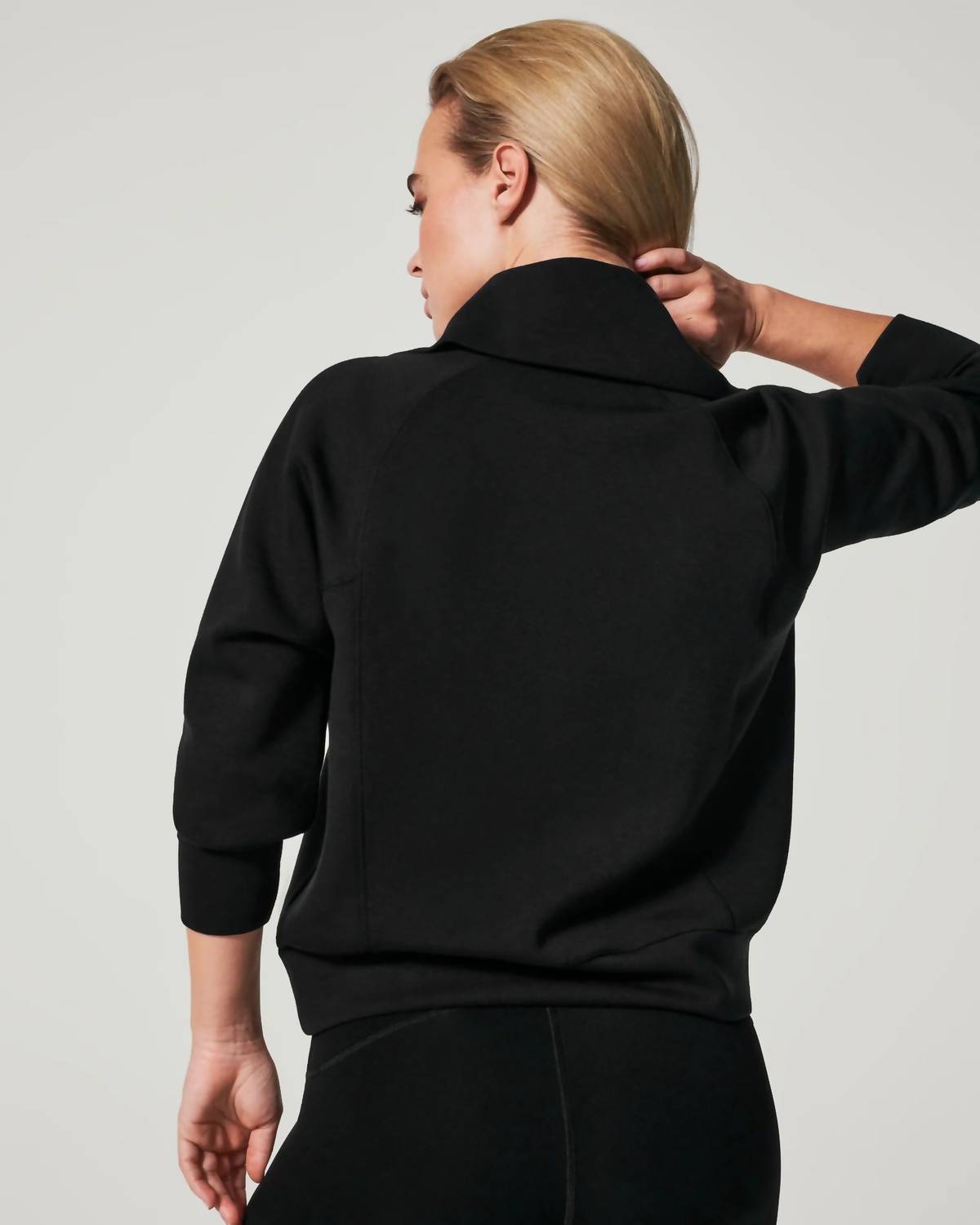 Spanx Women's Airessentials Half Zip Top in black - women's long sleeve top - alternate view