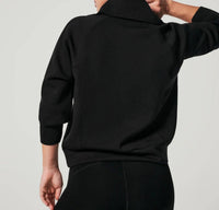 Spanx Women's Airessentials Half Zip Top in black - women's long sleeve top - detail view