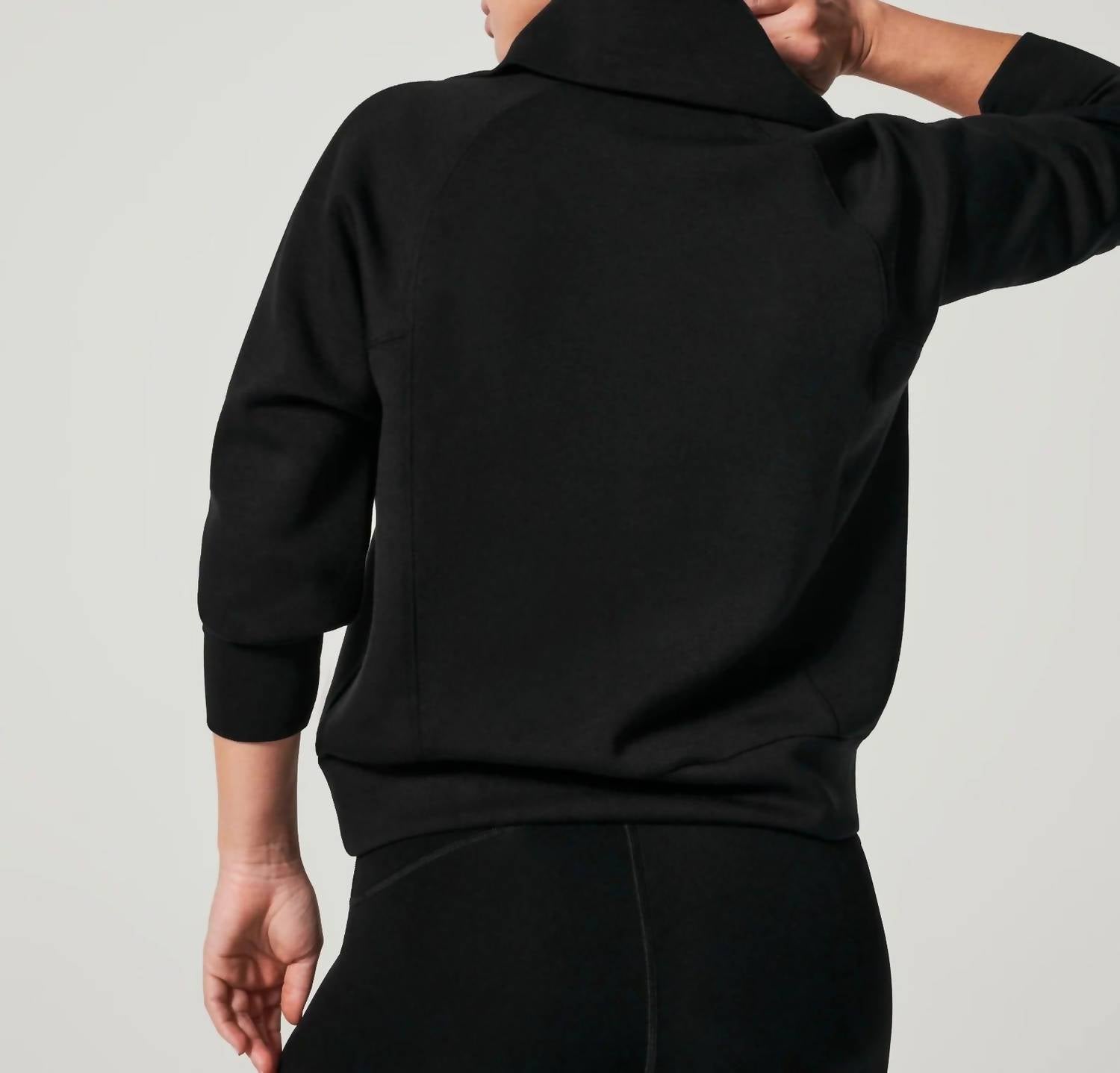 Spanx Women's Airessentials Half Zip Top in black - women's long sleeve top - detail view