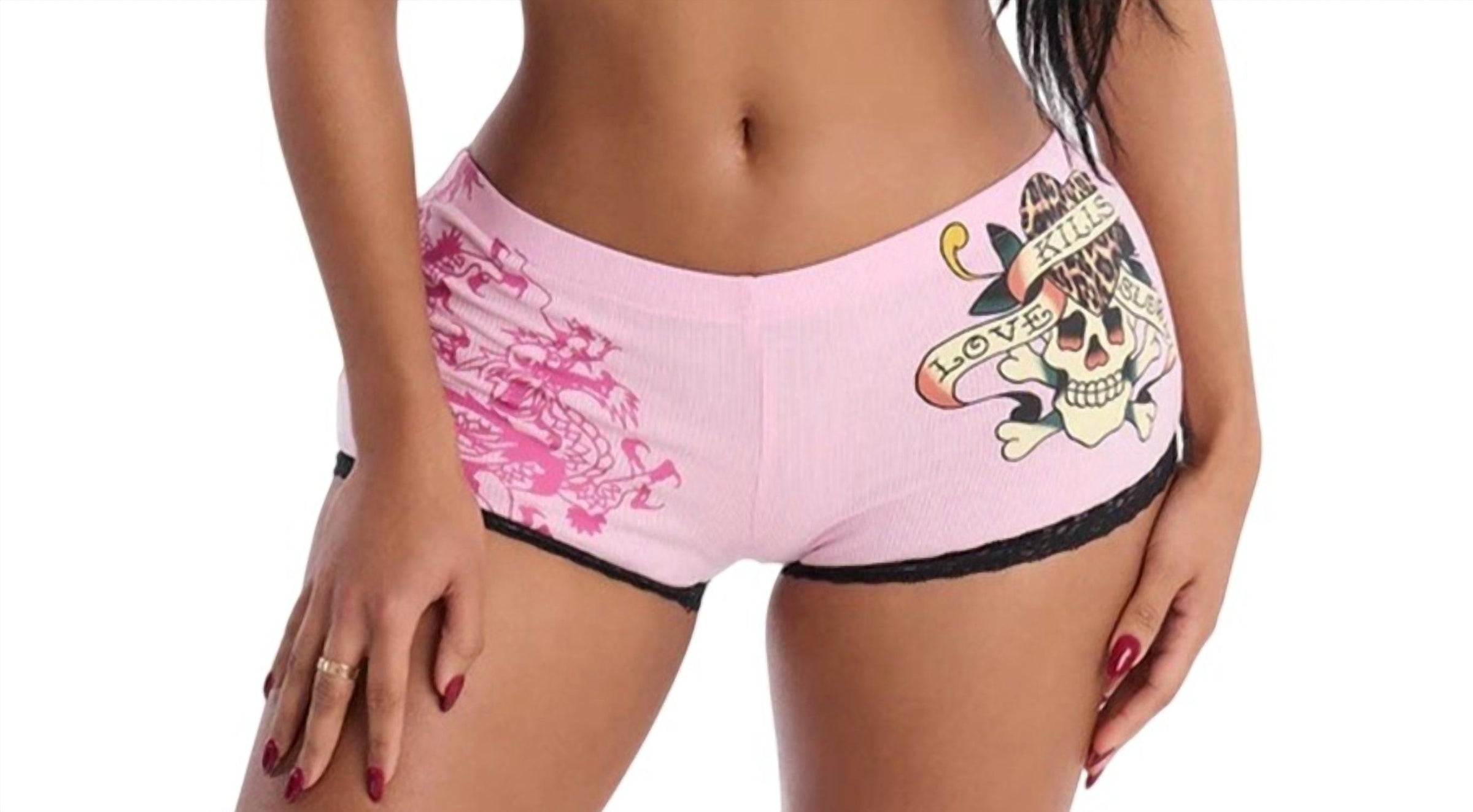 Ed Hardy Love Kills Slowly Leopard Cheeky Short in bubble gum - women's intimate