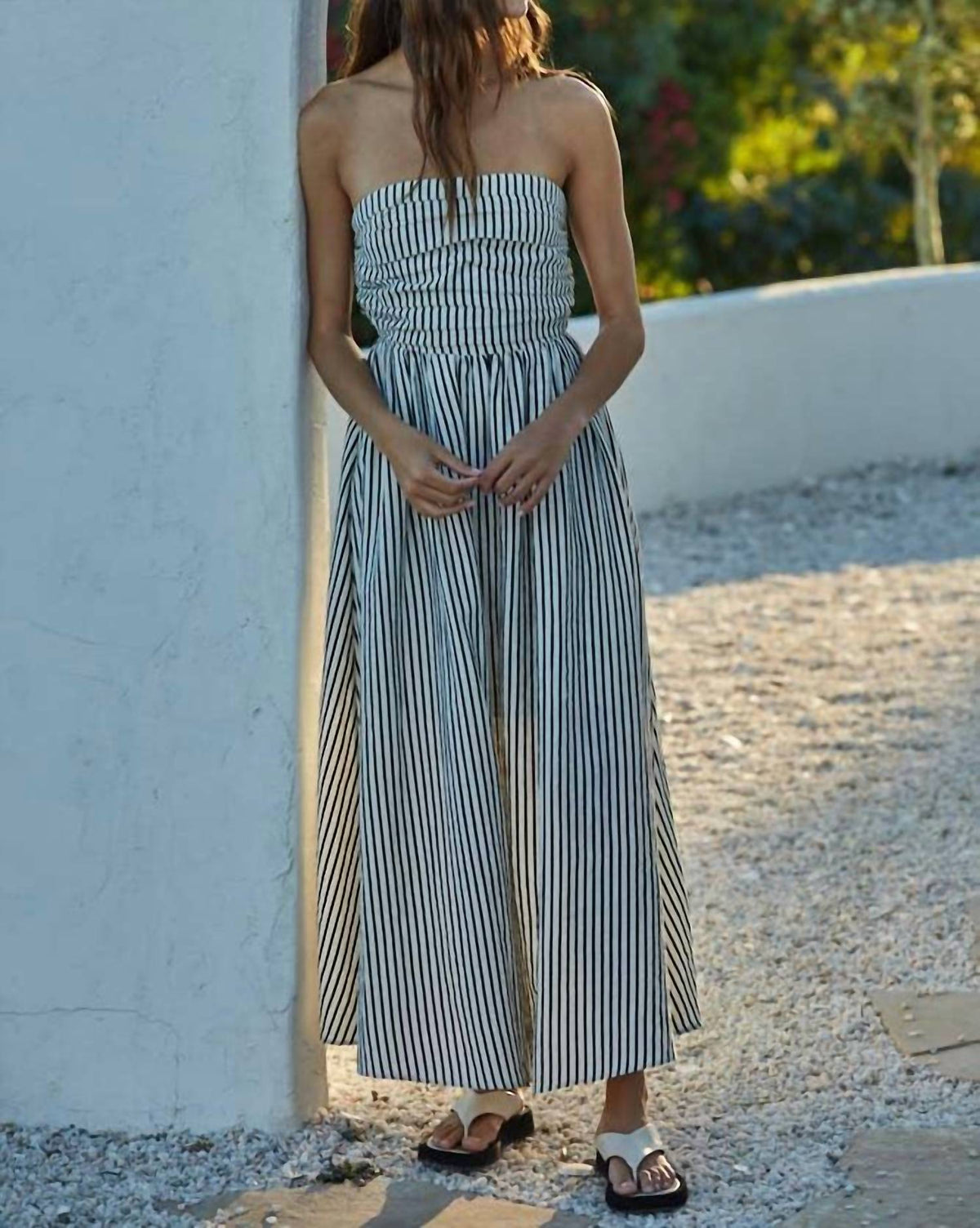 By Together - Striped Strapless Flare Maxi Dress