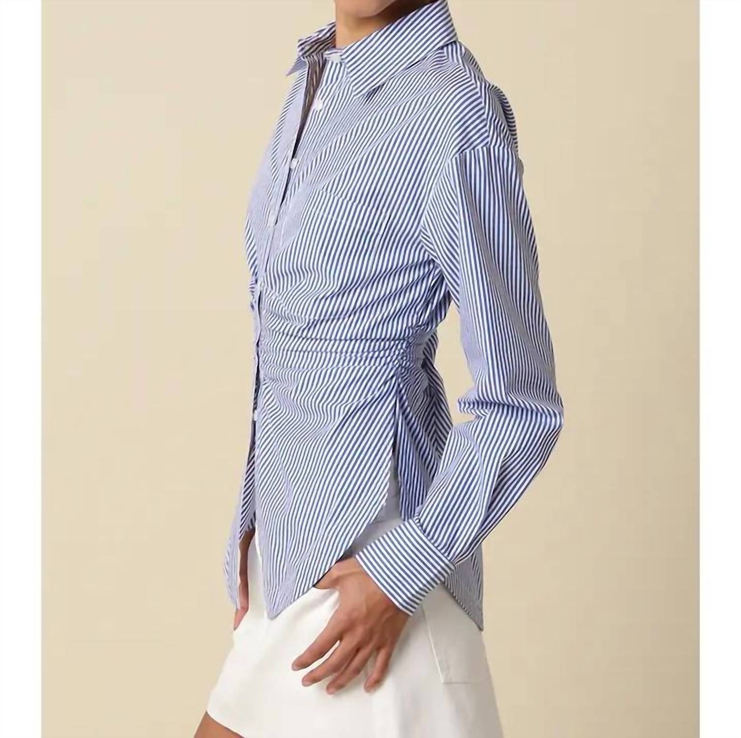 Olivaceous - Aisha Striped Cinched Waist Shirt