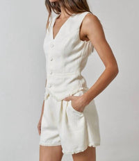 Lalavon - Effortless Chic Frayed Hem Linen Vest