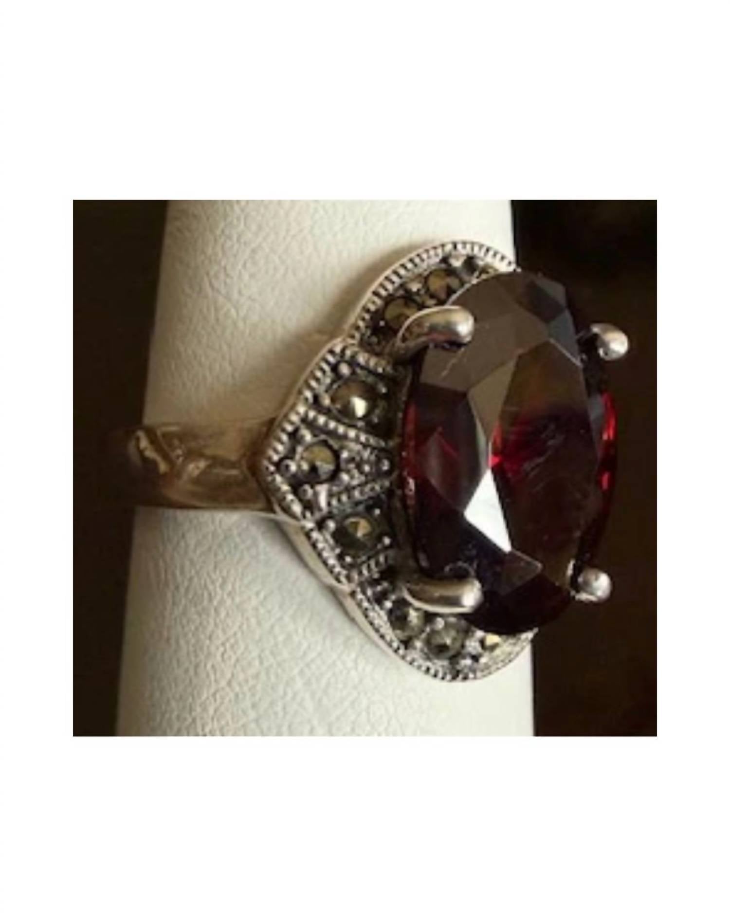 P & K Jewelry Women's Sterling Marcasite Ring in red silver 1 - women's jewelry - detail view