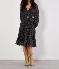 Apricot - Polka Dot Chiffon Wrap Dress