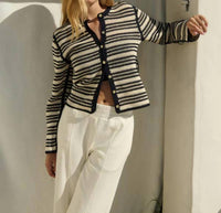 Nation LTD Courtney Crochet Cardigan in seascape stripe - women's cardigan